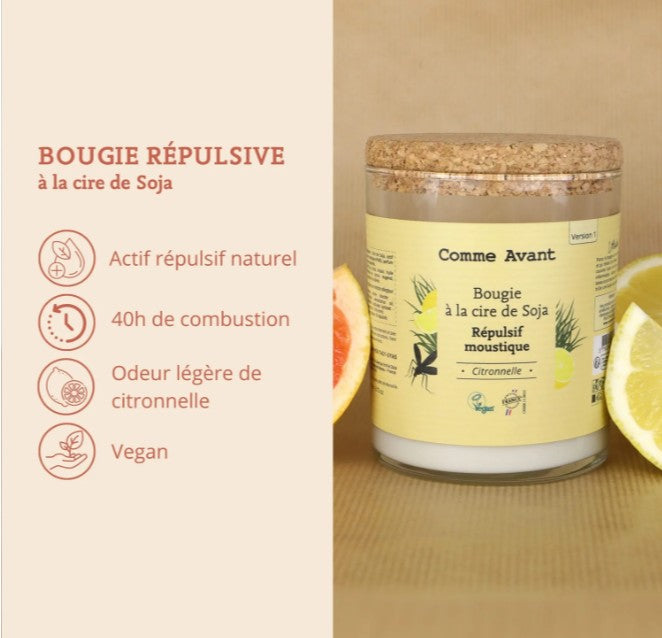 Bougie anti-moustique Cire de soja Comme Avant