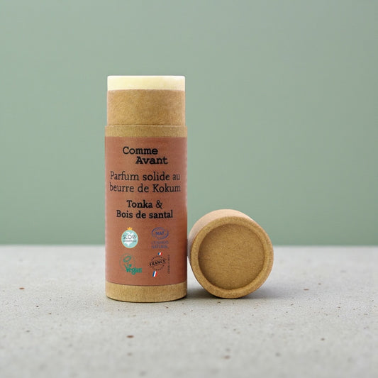 Parfum solide boisé au beurre de kokum - Version 2 - Tonka et Bois de Santal