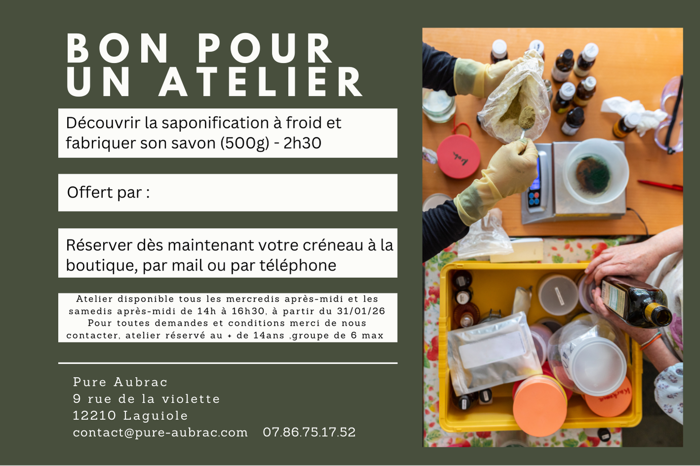 Carte cadeau Atelier découverte Pure Aubrac